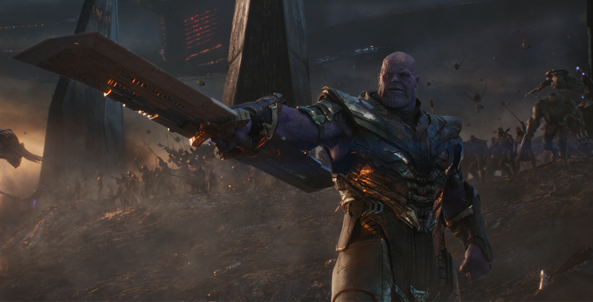 Thanos wields a sword in his battle with the Avengers