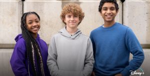 Leah Sava Jeffries, Walker Scobell, and Aryan Simhadri pose together as the lead trio of Disney+’s Percy Jackson and the Olympians.