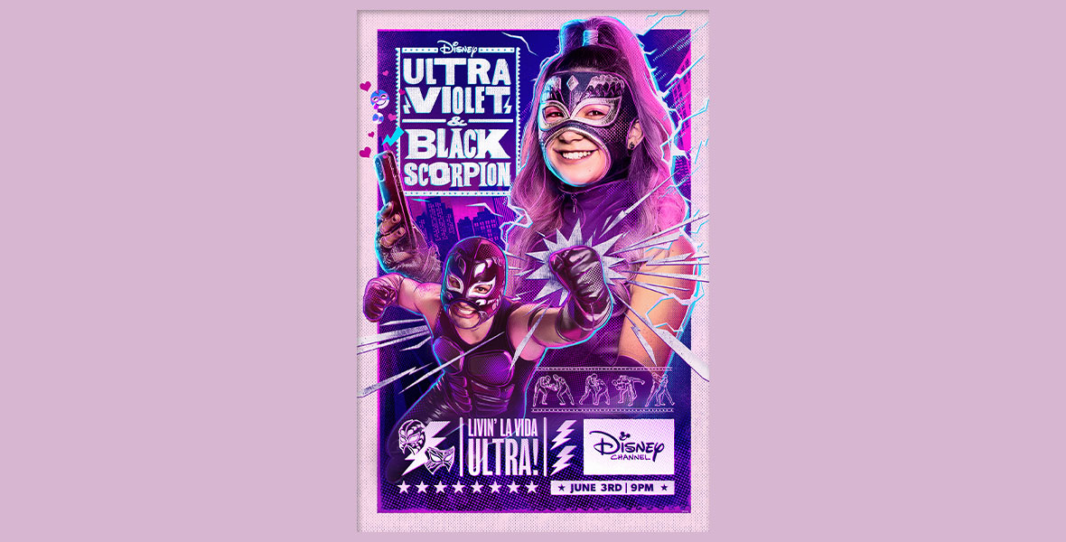 Violet Rodriguez (Scarlett Estevez) wears a luchador mask in promo art for the new series Ultra Violet & Black Scorpion.