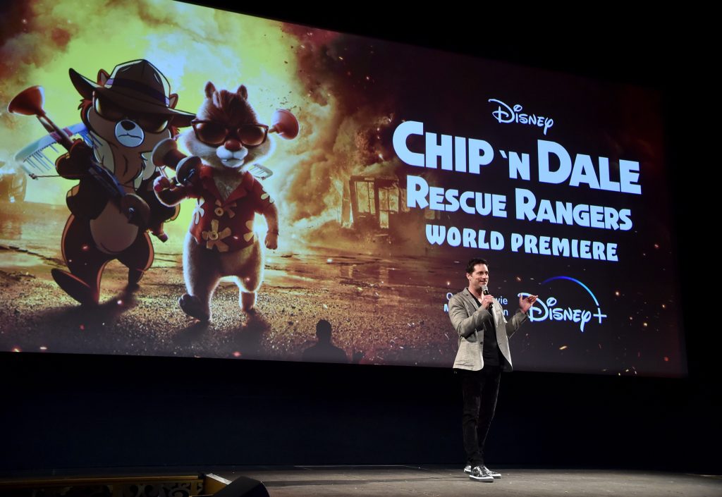 Todd Lieberman speaks onstage during the Chip ‘n Dale: Rescue Rangers premiere at The El Capitan Theatre in Hollywood, California.