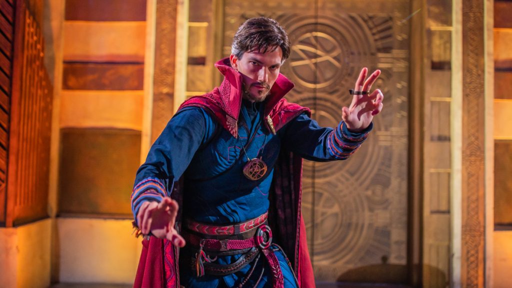 At the site of the Ancient Sanctum, deep in the heart of Avengers Campus at Disney California Adventure Park, guests may encounter the Master of Mystic Arts himself, Doctor Strange. From time to time, Doctor Strange steps forth through an inter-dimensional portal to engage guests with illusions, sorcery and tales to astonish from his collection of mysterious relics. From time to time, he may even bring other heroes as he opens the portals. At night, the Ancient Sanctum glows even more vividly with majestic colors and lights, pulsating with mystic energy. (Christian Thompson/Disneyland Resort)