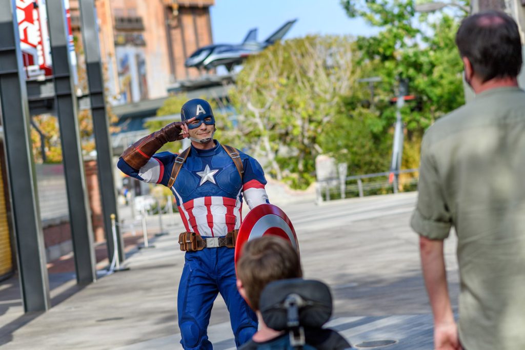 Captain America takes tours of duty throughout Avengers Campus, either on foot or on the Avengers deployment vehicle. Guests may even see some other heroes riding along, like Captain Marvel. At Avengers Campus, the new land inside Disney California Adventure Park, Super Heroes from across time and space have arrived and are dedicated to training the next generation of Super Heroes. (Richard Harbaugh/Disneyland Resort)