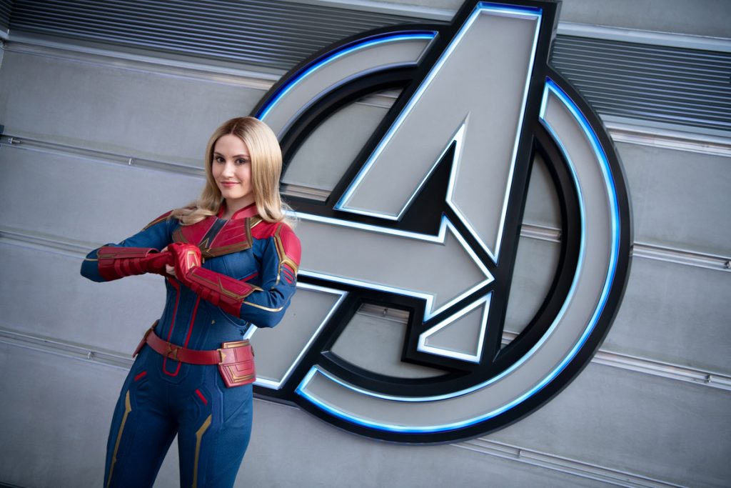 Captain Marvel has touched down on Avengers Campus at Disney California Adventure Park from somewhere far across the universe. At Avengers Campus, the new land inside Disney California Adventure Park, Super Heroes from across time and space have arrived and are dedicated to training the next generation of Super Heroes. (Derek Lee/Disneyland Resort)