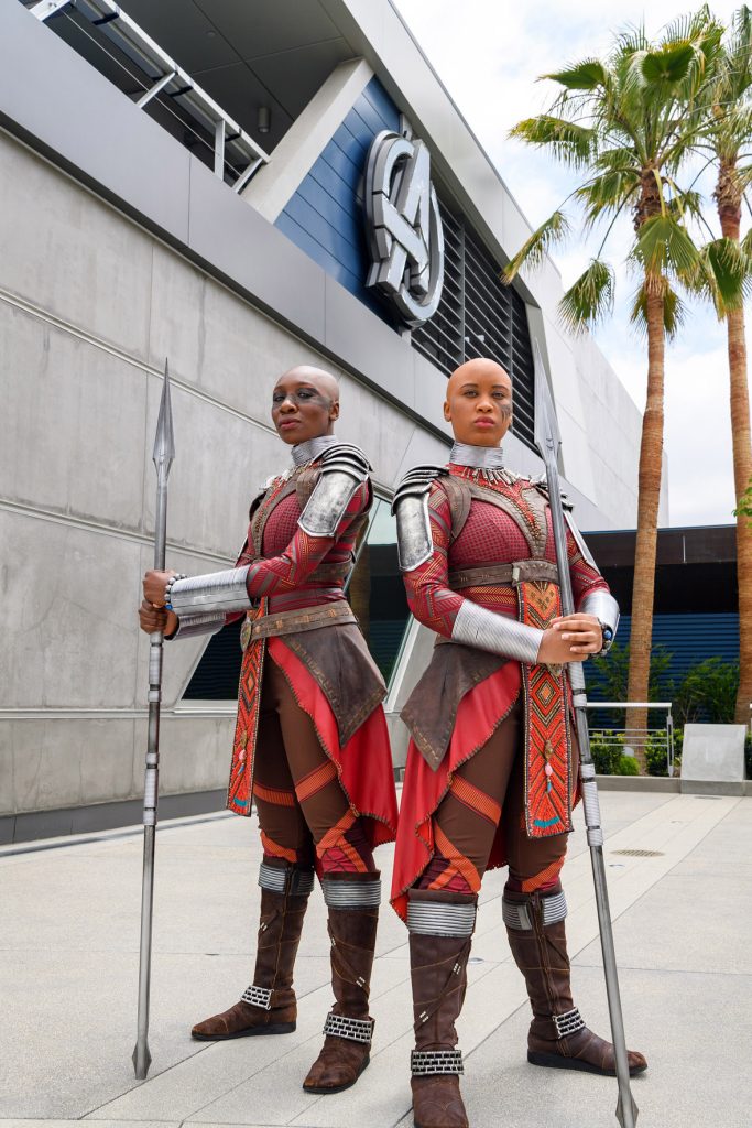 Recruits at Avengers Campus at Disney California Adventure Park are invited to join Black Panther’s loyal bodyguards, the Dora Milaje, in training sessions in the courtyard near Avengers Headquarters. Here, they may learn wisdom from Wakanda and participate in a series of strength and skill exercises. Okoye, the leader of the Dora Milaje, debuts for the first time in a Disney park at Avengers Campus, as she leads this training encounter. (Richard Harbaugh/Disneyland Resort)