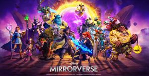 From Left to Right, Belle, Minnie, Malifacent, Scar, Buzz, Sully, Captain Jack Sparrow, Mickey, Ooogie Boogie, Marida, Mulan, BayMax, Scrooge McDuck, and Maui stand in a fighting postion in front of an inter-dimensional portal.