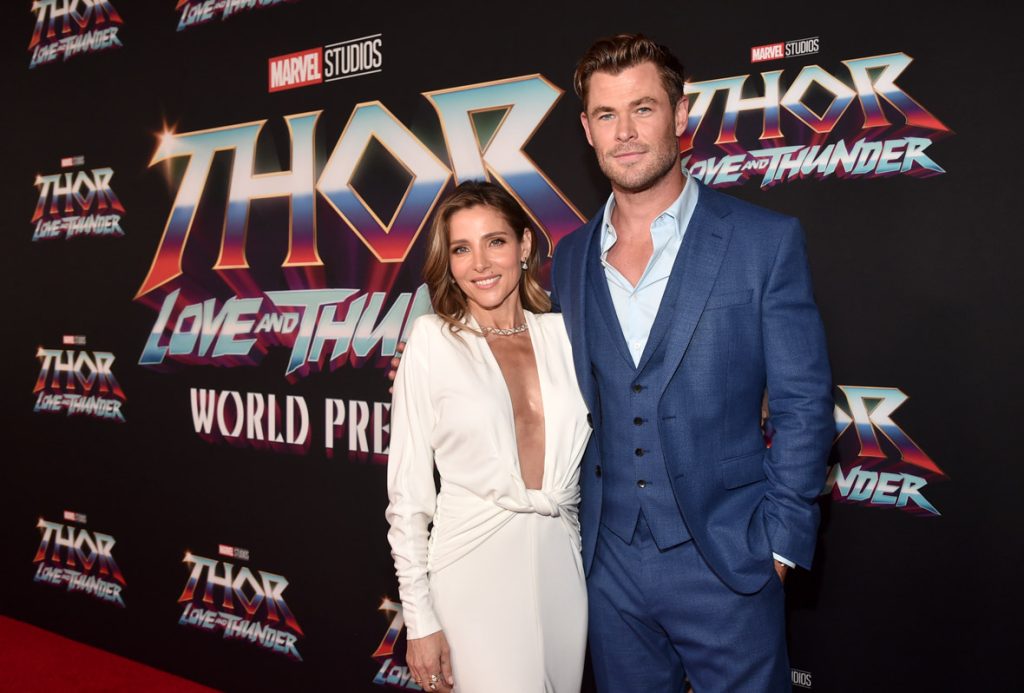 LOS ANGELES, CALIFORNIA - JUNE 23: (L-R) Chris Hemsworth and Elsa Pataky attend the Thor: Love and Thunder World Premiere at the El Capitan Theatre in [Hollywood], California on June 23, 2022. (Photo by Alberto E. Rodriguez/Getty Images for Disney)
