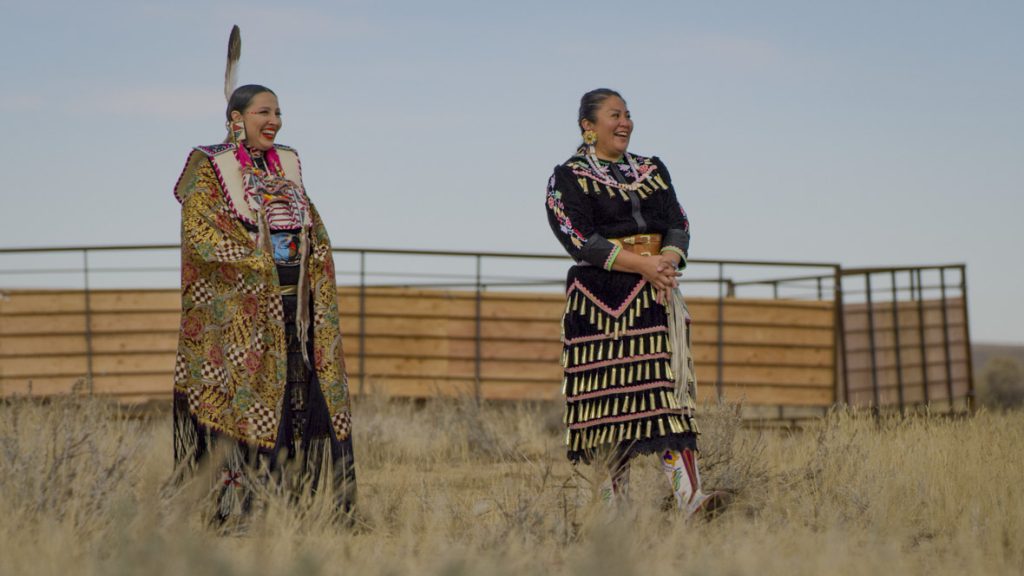 In a scene from National Geographic’s America the Beautiful on Disney+, two Chippewa Cree women dance to celebrate the return of the bison.