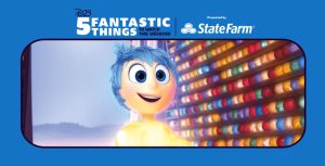 Joy (voiced by Amy Poehler), a sprite-like figure that is gold with bright blue hair holds a glowing core memory orb. Hundreds of multicolored core memory orbs can be seen behind her in the animated film Inside Out.