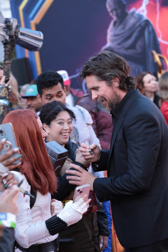 Christian Bale greets fans at the Love and Thunder World Premiere at the El Capitan Theatre in Hollywood, CA on Thursday, June 23, 2022.(photo: Alex J.Berliner/ABImages)