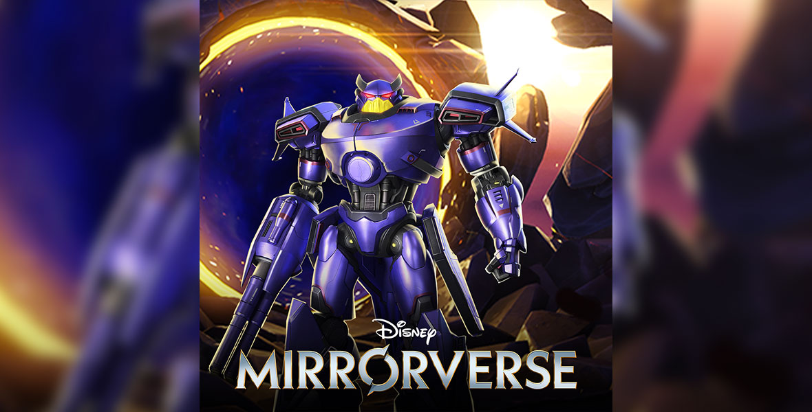 Zurg is standing in front of an inter-dimensional portal, with text reading “Disney Mirrorverse.”
