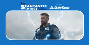 Chris Hemsworth as Thor looks down at the supercharged Mjolnir as thunderbolts radiate from his body in Marvel Studios’ Avengers: Endgame.