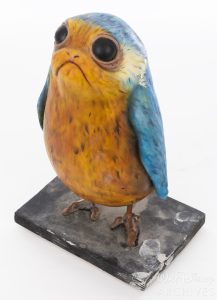 Cast in foam, this paint test was one color option that creature designers considered for porgs.