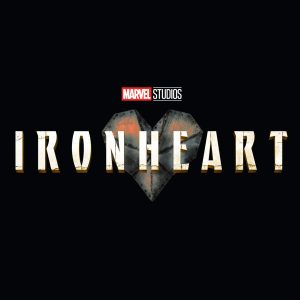 Logo image for Ironheart. The title is written in white font with a burned texture at the bottom of each letter. Behind the title is a heart made of welded metal. Certain areas of the heart are pulsing red as if from intense heat.