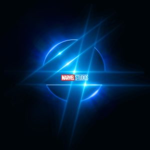 Logo image for Fantastic Four. A large number 4 takes up the entire image in a glowing blue color and the Marvel Studios logo sits in the middle of the number.