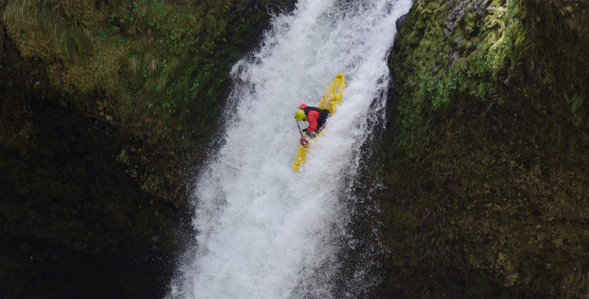 Gerd Serrasolses kayaks down a waterfall.