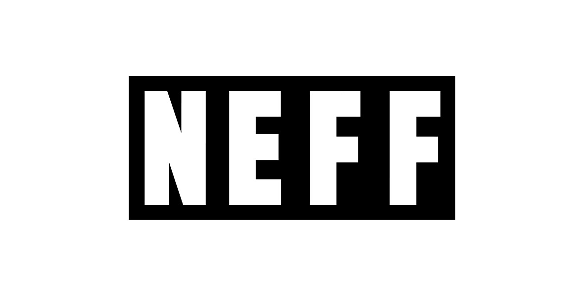 The logo for NEFF is shown in white block all-cap lettering against a black background.