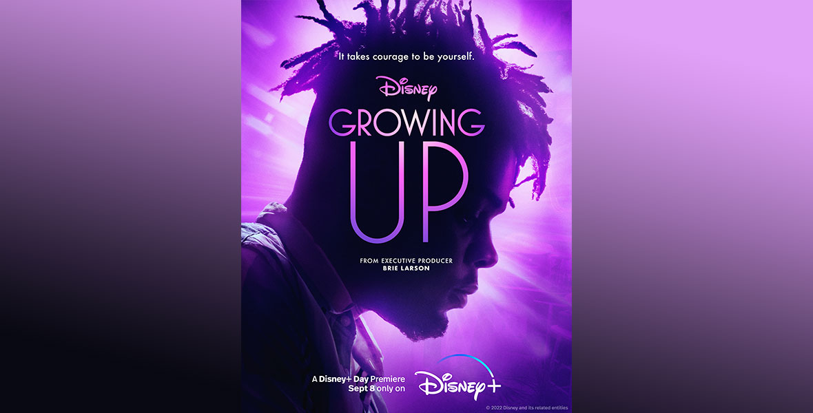 The Growing Up poster features a man, in silhouette, illuminated in purple.