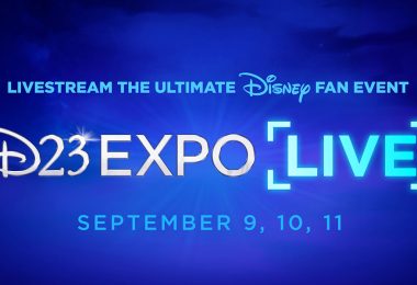 A D23 Expo [LIVE] logo sits against a blue background – the word “live” is in brackets similar to what you see on a video recording screen. “Livestream the Ultimate Disney Fan Event” sits above the logo in light blue text, with the Expo dates (September 9, 10, 11) listed below.