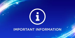 A white letter "i" is seen within a white circle, against a blue background, with the words "Important Information" in white written underneath. Sparkly white trails of light are seen in the upper left and bottom right corners of the image.