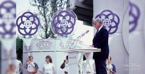 Card Walker speaking at the EPCOT Computer Central dedication on October 18, 1982.