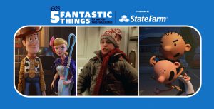 IMAGE 00A Alt Text: In a scene from Disney and Pixar’s animated film Toy Story 4, two toys, Woody and Bo Peep, stand side by side in an antiques shop. Woody, a pull-string cowboy rag doll, wears a brown cowboy hat, a red bandana tied around his neck, ca ow print vest, a yellow button-down shirt with red stripes, and blue denim pants. Woody also wears a large sheriff badge on the left side of his vest. Bo Peep, a porcelain shepherdess figurine, wears a light blue jumpsuit with lace on the torso; a long, purple cape; and a large pink ribbon tied in a bow on the side of her head. Bo Peep holds a light blue shepherd hook in her left hand. IMAGE 00B Alt Text: In a scene from the film Home Alone, actor Macaulay Culkin portrays Kevin McCallister and stands with his back against a white front door of a house. Culkin wears an off-white knitted beanie with red reindeer embroidery, a red knitted scarf, and a tan puffer jacket. The door has a gold deadbolt, a gold lock, and a gold handle. A large green wreath with holly hangs on the door above Culkin’s head. IMAGE 00C Alt Text: In a scene from the animated film Diary of a Wimpy Kid: Rodrick Rules, Rodrick, a teen boy, wraps his arms around his younger brother Greg and rubs his head. Rodrick wears a black T-shirt with a white skull printed on the front and blue denim pants. Rodrick holds two wooden drumsticks in one hand. Greg wears a white T-shirt and black pants. Rodrick and Greg stand in a parking lot where three cars, painted red, white, and black, are parked.