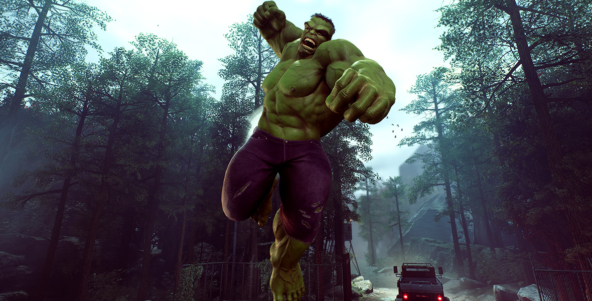 Download wallpaper night, rain, the game, Hulk, Marvel's Avengers