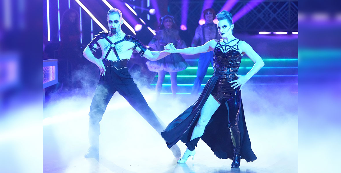 Artem Chigvintsev and Heidi D’Amelio perform on “Halloween Night” of Dancing with the Stars.