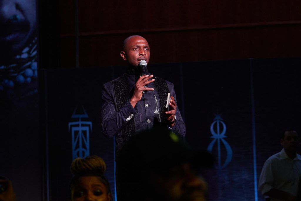 IK Osakioduwa hosts the Nigeria Film Industry Press Conference of Marvel Studios’ “Black Panther: Wakanda Forever” on November 6, 2022 in Lagos, Nigeria. (Photo by StillMoving.net for Disney)
