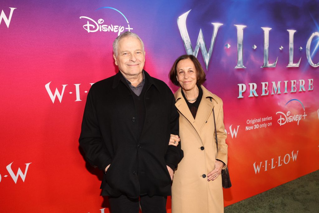LOS ANGELES, CALIFORNIA - NOVEMBER 29: (L-R) Lawrence Kasdan and Meg Kasdan attend Lucasfilm and Imagine Entertainment's "Willow" Series Premiere in Los Angeles, California on November 29, 2022. The series debuts exclusively on Disney+ November 30, 2022. (Photo by Jesse Grant/Getty Images for Disney)