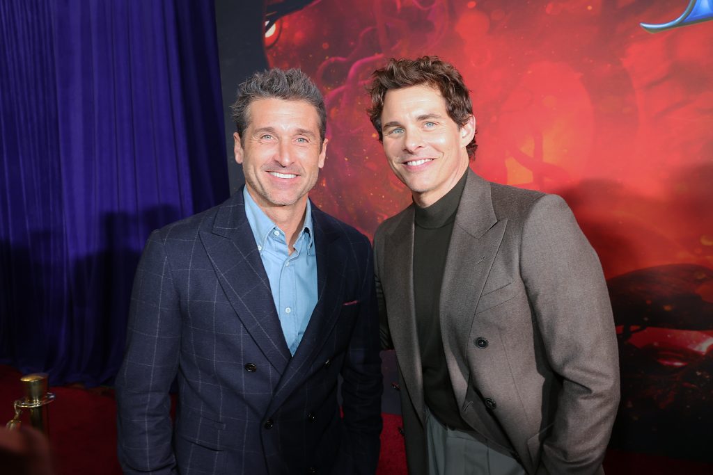 LOS ANGELES, CALIFORNIA - NOVEMBER 16: (L-R) Patrick Dempsey and James Marsden arrive at the premiere of Disney’s “Disenchanted” at the El Capitan Theatre in Hollywood CA on November 16, 2022.  The film begins streaming only on Disney+ November 18, 2022. (Photo by Rich Polk/Getty Images for Disney)