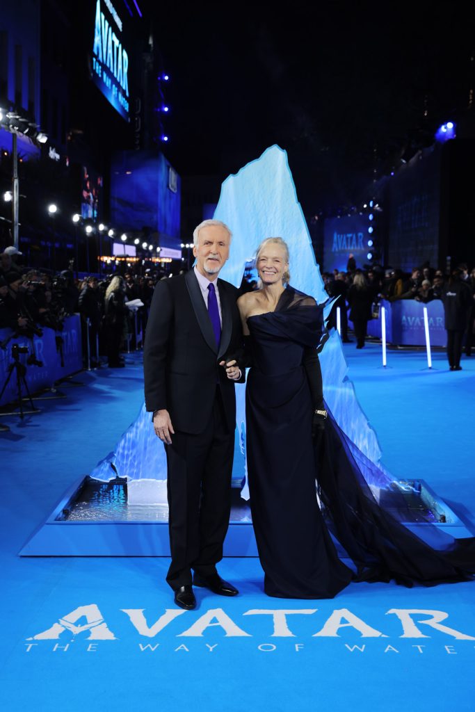 Director James Cameron and Suzy Amis Cameron attend the World Premiere of James Cameron's "Avatar: The Way of Water" at the Odeon Luxe Leicester Square on December 06, 2022 in London, England. (Photo by StillMoving.net for Disney)
