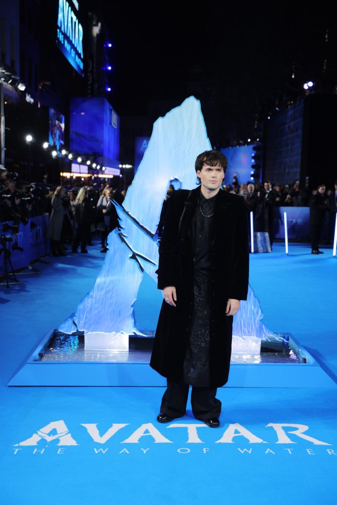 Jamie Flatters attends the World Premiere of James Cameron's "Avatar: The Way of Water" at the Odeon Luxe Leicester Square on December 06, 2022 in London, England. (Photo by StillMoving.net for Disney)