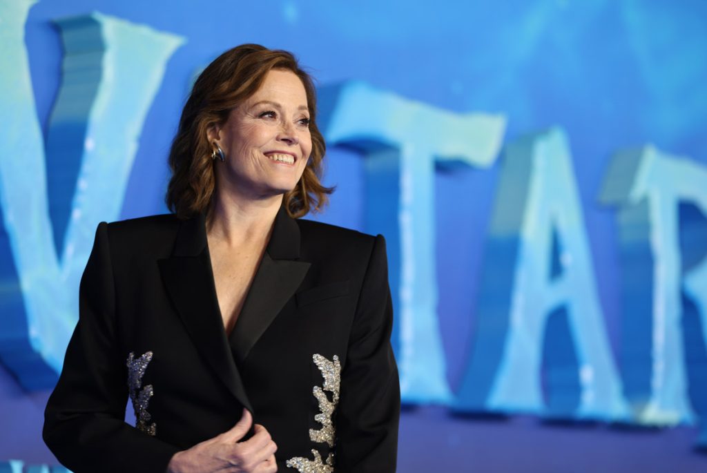 Sigourney Weaver attends the World Premiere of James Cameron's "Avatar: The Way of Water" at the Odeon Luxe Leicester Square on December 06, 2022 in London, England. (Photo by StillMoving.net for Disney)