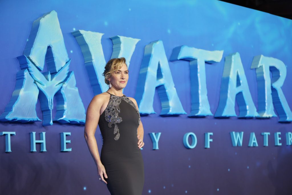 Kate Winslet attends the World Premiere of James Cameron's "Avatar: The Way of Water" at the Odeon Luxe Leicester Square on December 06, 2022 in London, England. (Photo by StillMoving.net for Disney)
