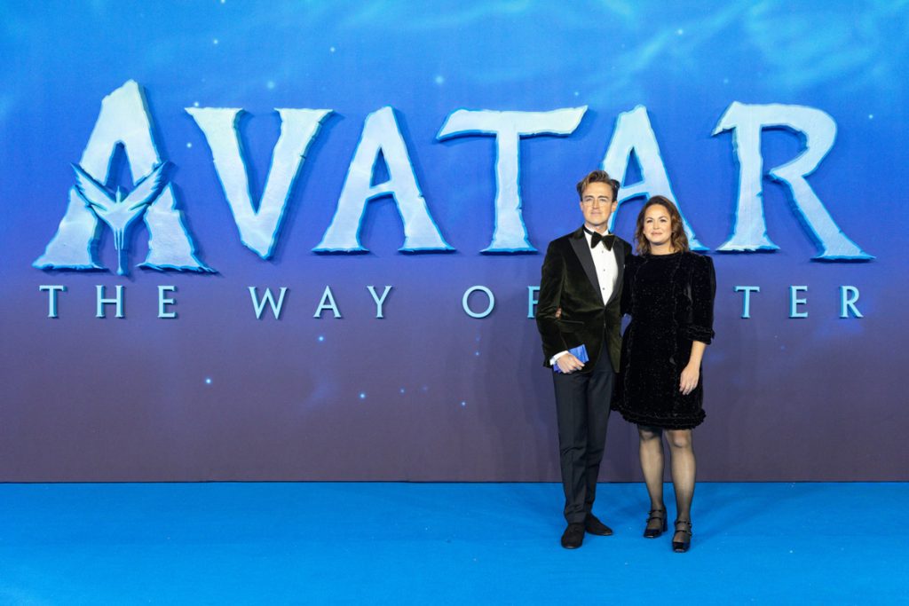 Guests Tom Fletcher and Giovanna Fletcher attend the World Premiere of James Cameron's "Avatar: The Way of Water" at the Odeon Luxe Leicester Square on December 06, 2022 in London, England. (Photo by StillMoving.net for Disney)