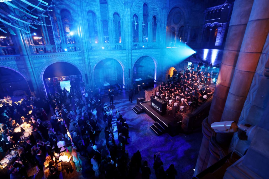 General view at the after party for James Cameron's "Avatar: The Way of Water" world premiere, at The Natural History Museum on December 06, 2022 in London, England. (Photo by StillMoving.net for Disney)