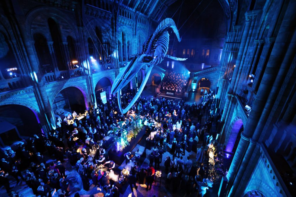 General view at the after party for James Cameron's "Avatar: The Way of Water" world premiere, at The Natural History Museum on December 06, 2022 in London, England. (Photo by StillMoving.net for Disney)