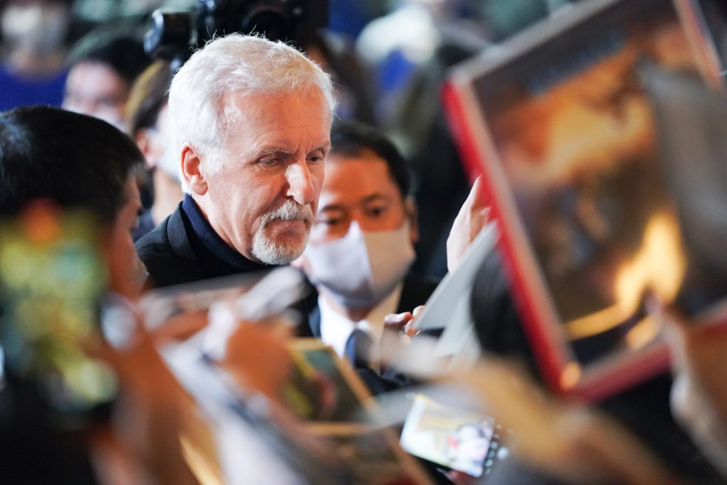 TOKYO, JAPAN - DECEMBER 10: James Cameron greets fans during the "Avatar: The Way of Water" Japan Premiere at TOHO Cinemas Hibiya on December 10, 2022 in Tokyo, Japan. (Photo by Christopher Jue/Getty Images for Disney)