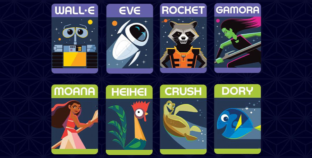 A graphic of eight new character-themed parking lot signs.