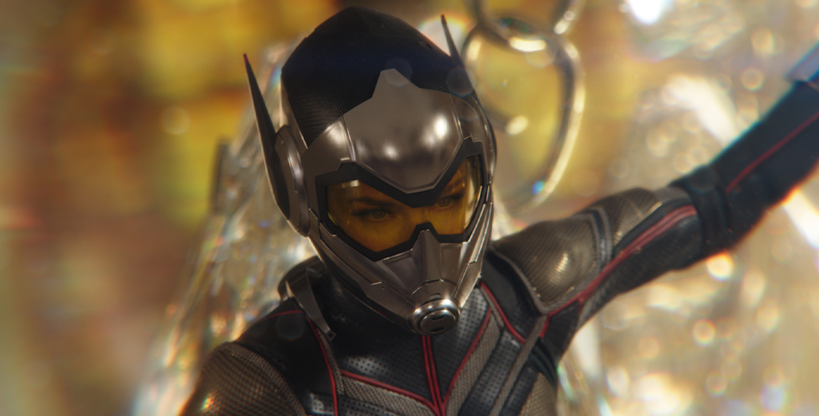 A close-up from Ant-Man and The Wasp shows The Wasp wearing a helmet.