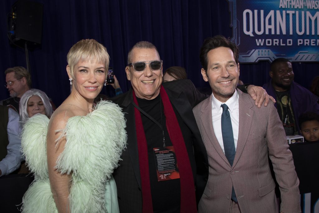 Evangeline Lilly, Bob Layton and Paul Rudd attend the Ant-Man and The Wasp Quantumania World Premiere at the Regency Village Theatre on Monday, February 6, 2023 in Westwood, CA.(Photo:Alex J. Berliner/ABImages)