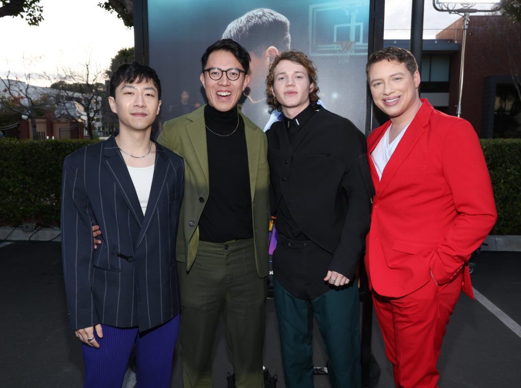 BURBANK, CALIFORNIA - MARCH 06: (L-R) Bloom Li, Jingyi Shao, Chase Liefeld and Eric Anthony Lopez attend the Launch &amp; Screening Event for Disney's “Chang Can Dunk” at Walt Disney Studios in Hollywood, California on March 06, 2023. (Photo by Rich Polk/Getty Images for Disney)