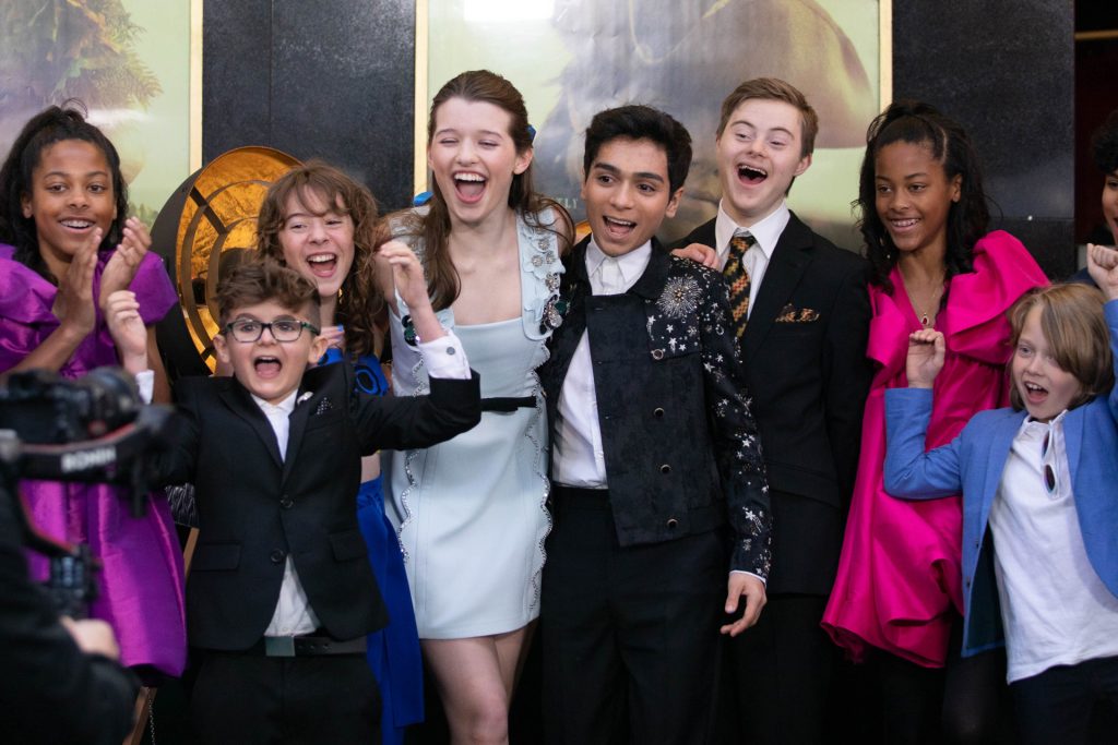 Kelsey Yates, Sebastian Billingsley-Rodriguez, Florence Bensberg, Ever Anderson, Alexander Molony, Noah Matofsky, Skyler Yates and Jacobi Jupe attend the World Premiere of ëPeter Pan &amp; Wendyí at The Curzon Mayfair, streaming exclusively on Disney+, on April 28th, 2023.