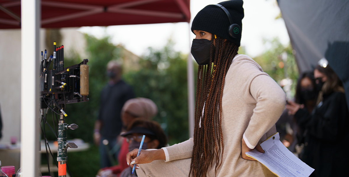 On the set of Reasonable Doubt, Kerry Washington directs a scene.