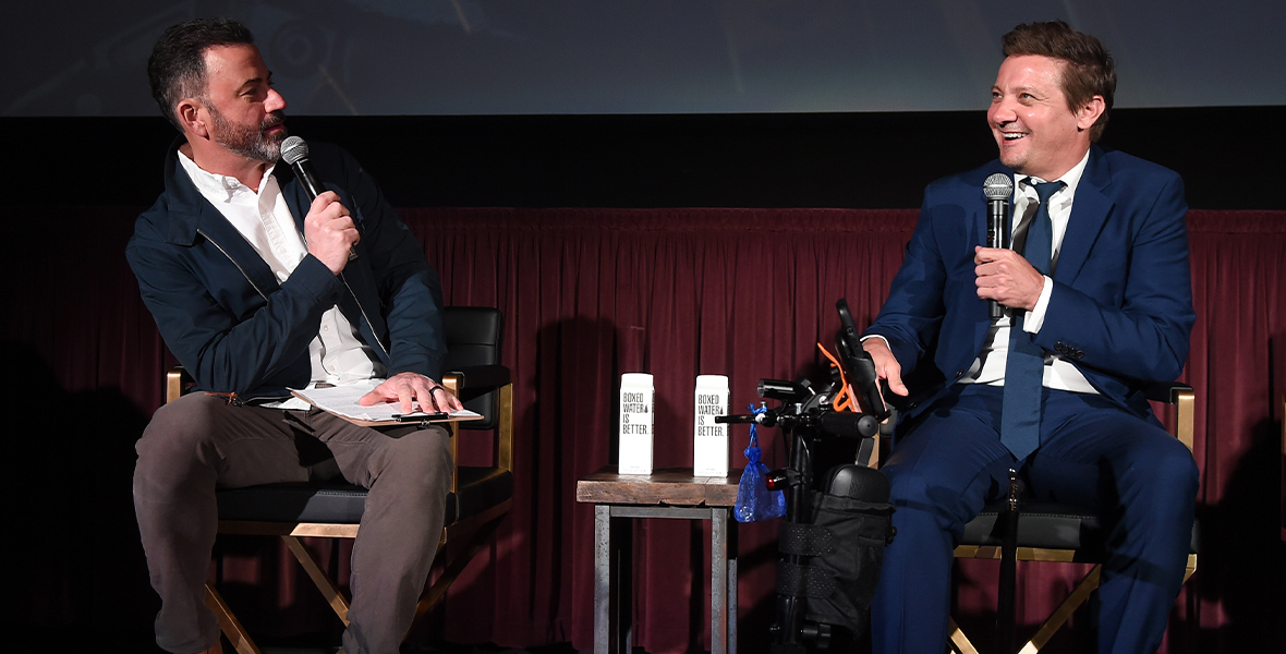 Jimmy Kimmel interviews Jeremy Renner at the Rennervations premiere.