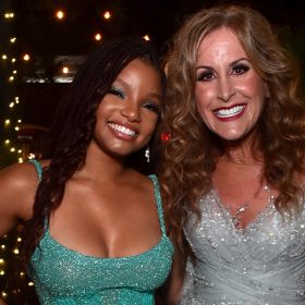 Halle Bailey and Disney Legend Jodi Benson, both actresses who have brought Ariel to life, stand together at the afterparty for the world premiere of The Little Mermaid (2023).