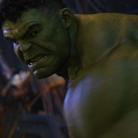 The Hulk sneers in a scene from Avengers: Infinity War.