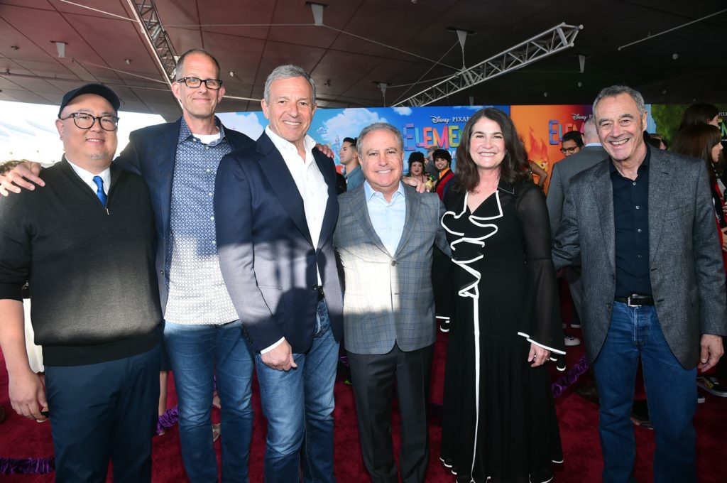 LOS ANGELES, CALIFORNIA - JUNE 08: (L-R) Peter Sohn, Pete Docter, CCO, Pixar, Bob Iger, CEO, Walt Disney Company, Alan Bergman, Chairman, Disney Studios Content, Denise Ream and Jim Morris, President, Pixar Animation Studios, attend the World Premiere of Disney and Pixar's feature film "Elemental" at Academy Museum of Motion Pictures in Los Angeles, California on June 08, 2023. (Photo by Alberto E. Rodriguez/Getty Images for Disney)