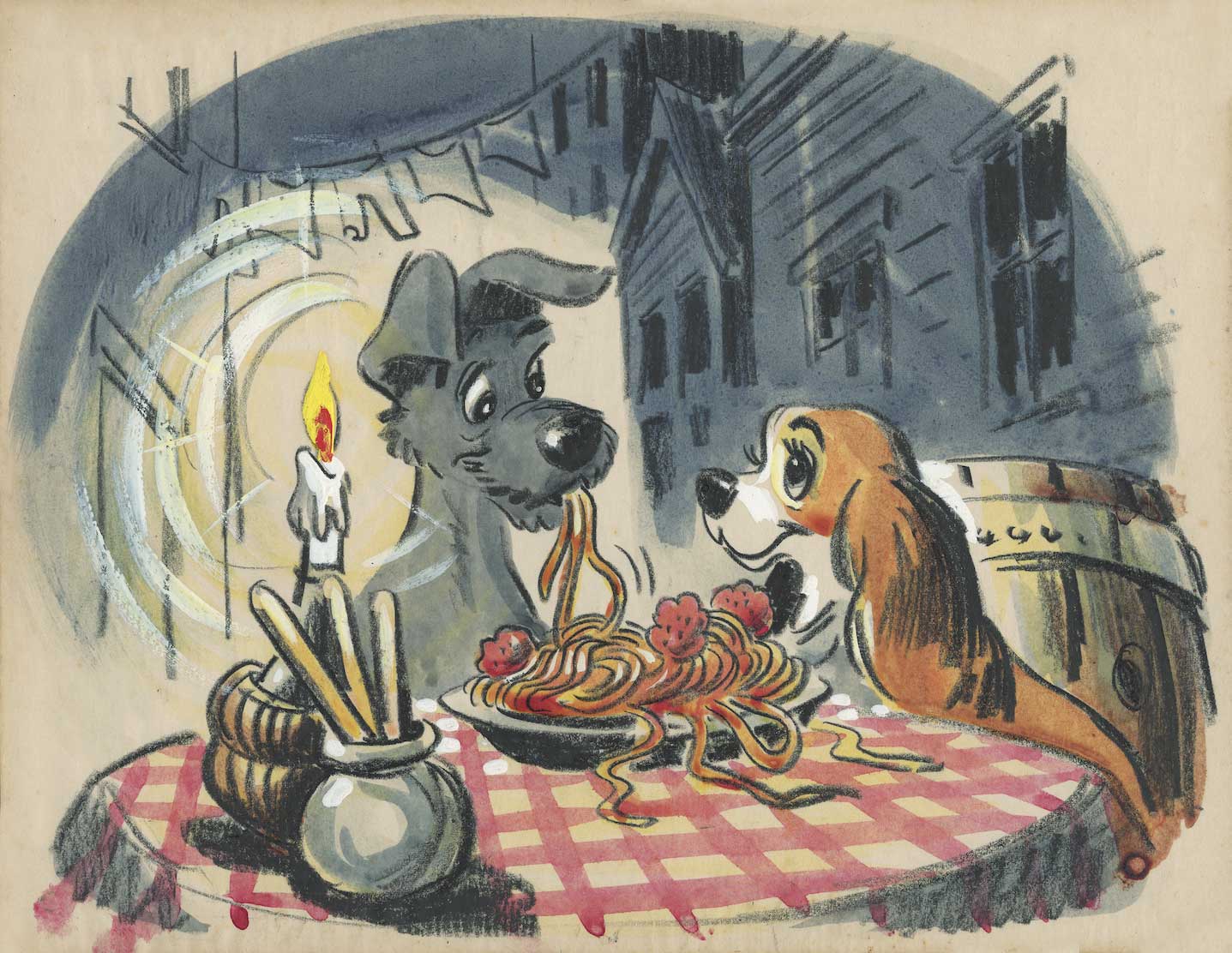 Concept-art;-Tramp-and-Lady-in-Lady-and-the-Tramp-(1955);-Courtesy-of-the-Walt-Disney-Animation-Research-Library-(c)-Disney  - D23