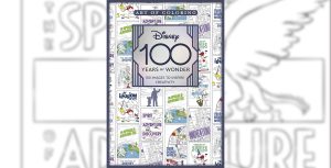 The cover of Art of Coloring: Disney 100 Years of Wonder, which features coloring page versions of the gallery posters from Disney100: The Exhibition